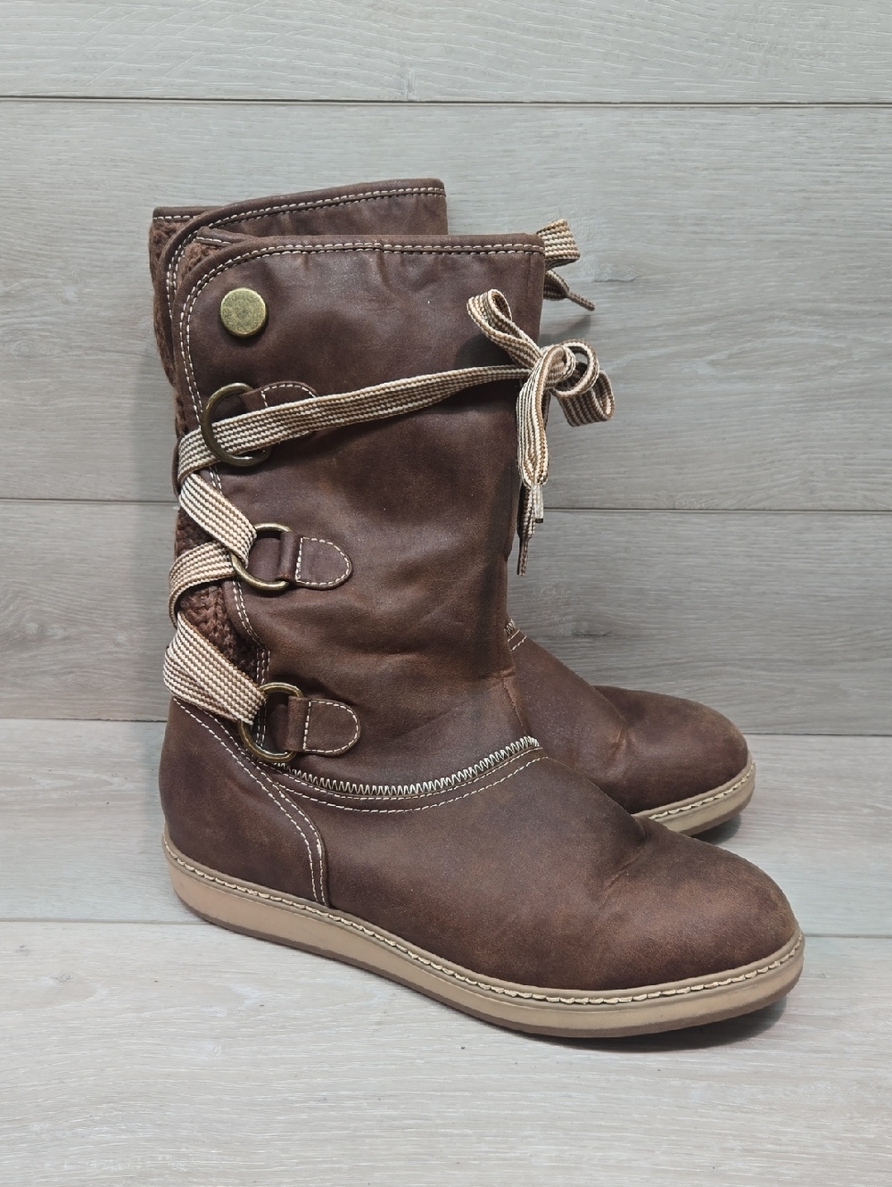 White Mountain Women’s Tall Tivia Brown Lace-Back Casual Boots Shoes Sz 9.5M